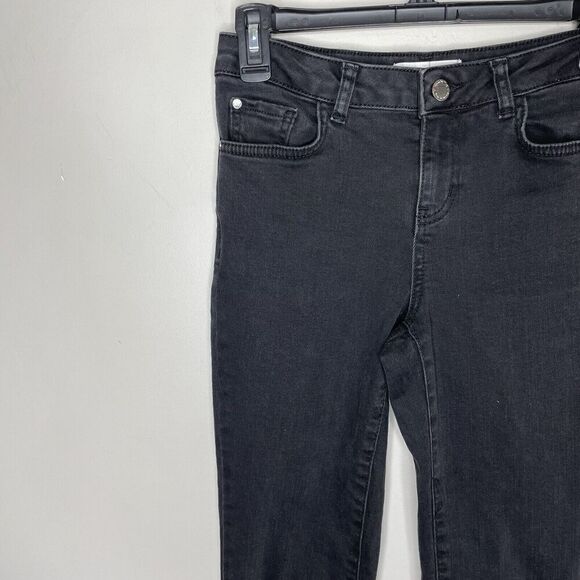 MANGO Denim Jeans Women 2 Black Corset-Tie Raw Hem Detail Slim MNG - Picture 3 of 14